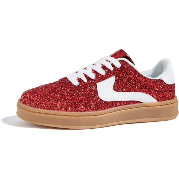 Lucky Step Women Red Casual Sparkly Bling Shiny Dressy Bedazzled Bridal Sneakers - Picture 1 of 9